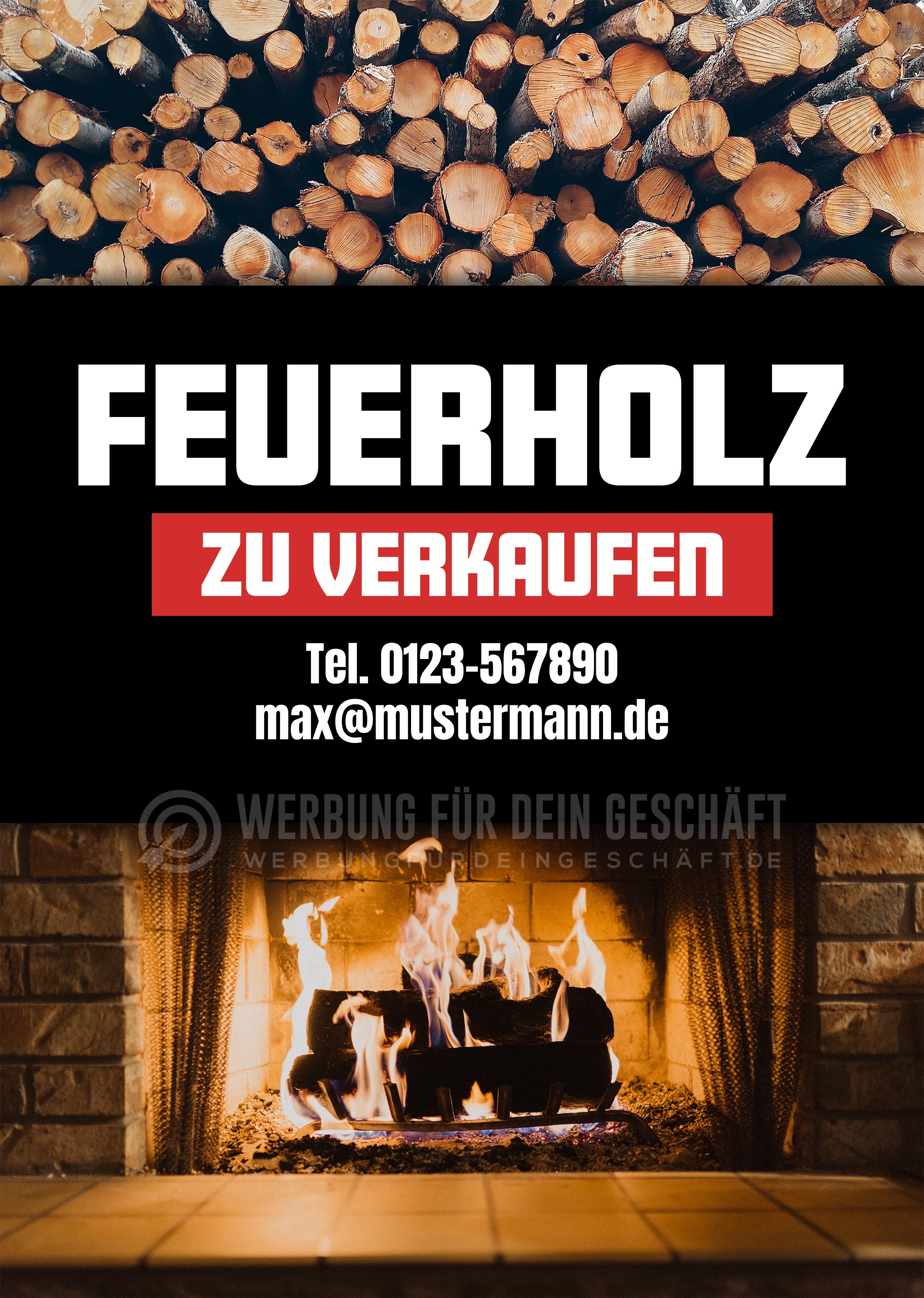 Feuerholz zu verkaufen Werbeposter | Plakat auch in DIN A 1