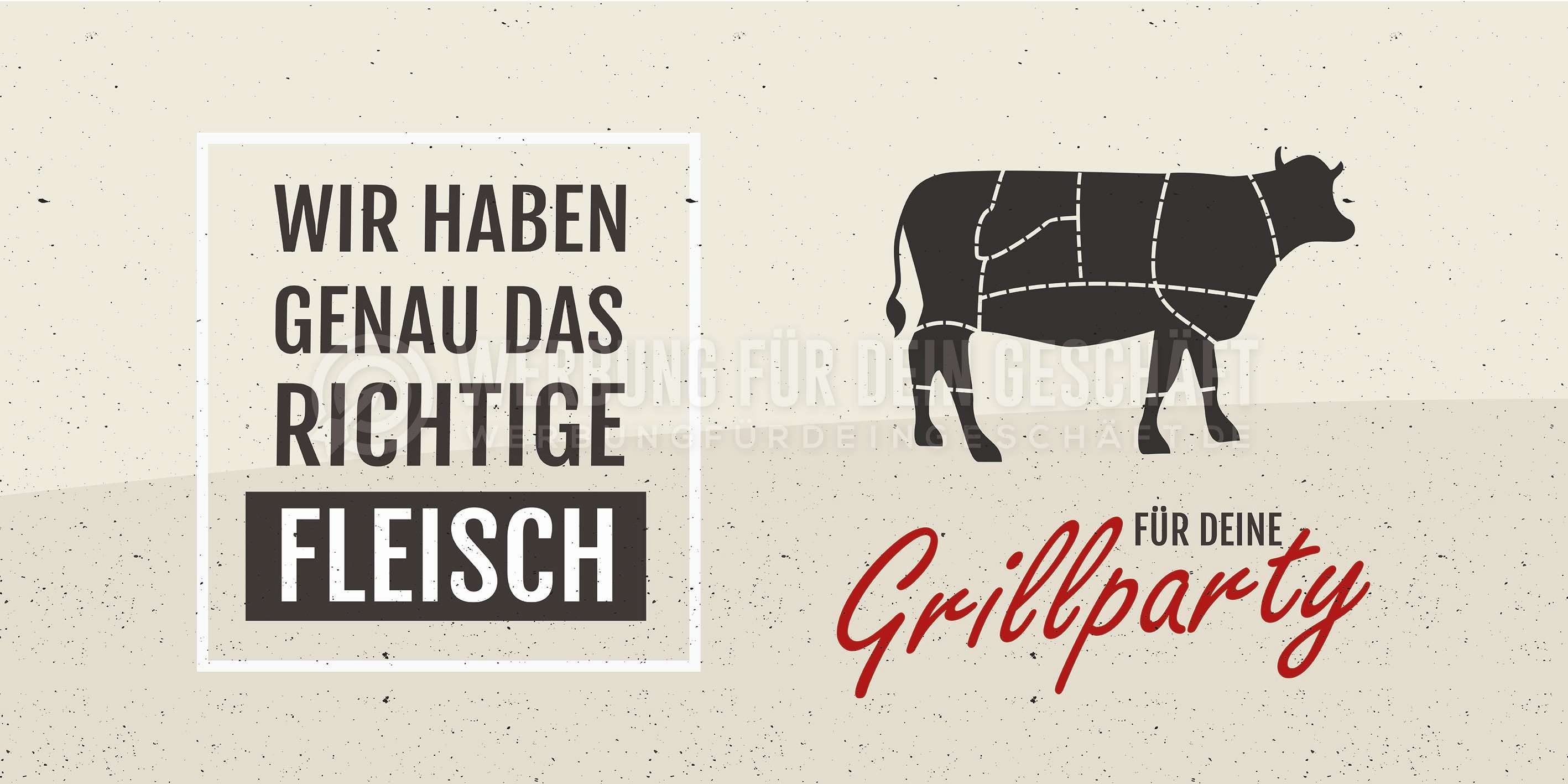 2:1 | Das richtige Fleisch Poster | Werbebanner für Fleischerei | 2 zu 1 Format