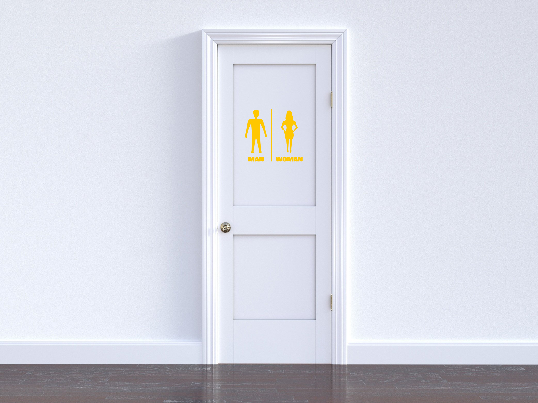 Toiletten Aufkleber | Maennlich + Weiblich Hinweis | Man Woman gelb